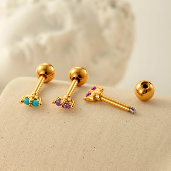Kupfer Gold Farbe Zirkon Piercings Ohrringe 2