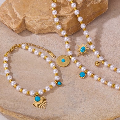 1 Paar Simple Series Tägliche geometrische Edelstahl Goldfarbene Perlenarmbänder für Damen h5 Bild3