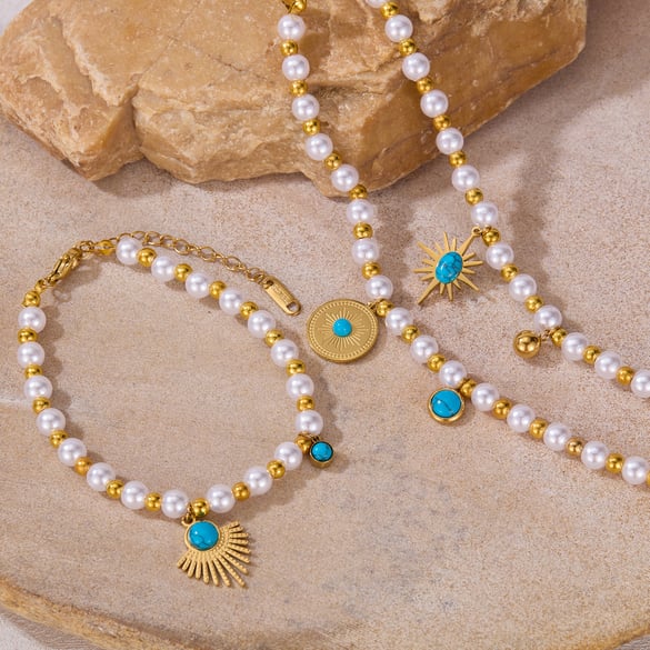 1 Paar Simple Series Tägliche geometrische Edelstahl Goldfarbene Perlenarmbänder für Damen