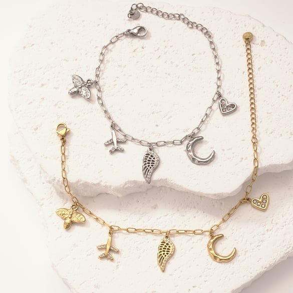 Braccialetti con ciondoli da donna Swing Exquisite in acciaio inossidabile color oro