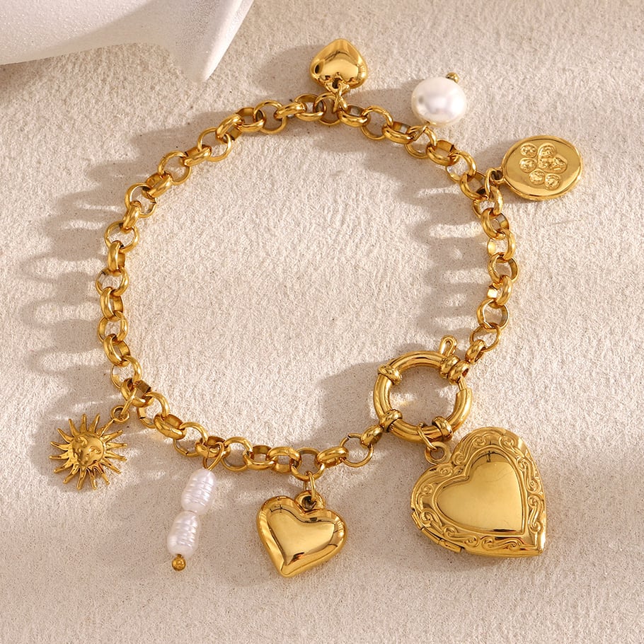 Braccialetti con ciondolo a forma di cuore in acciaio inossidabile, serie classica, da donna, 1 pezzo Immagine4