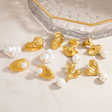 Orecchini pendenti geometrici in acciaio inossidabile color oro h5 Immagine6