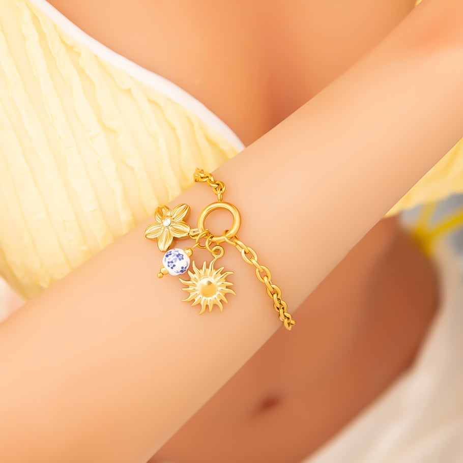 Classical Sun Stainless Steel Gold Color Women's Charm Bracelets Picture5
