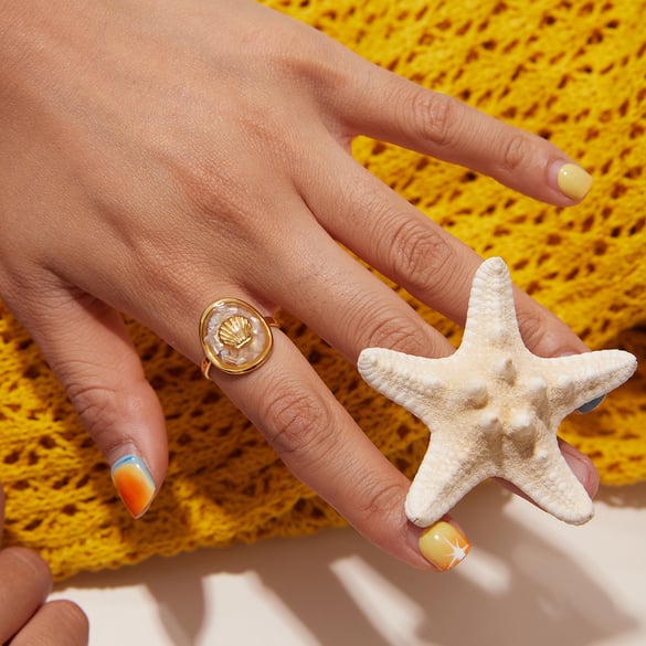 Oceanic Stainless Steel Gold Color Statement Ring 2