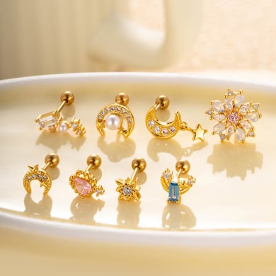 1 Pair Simple Series Simple Sun/Moon Copper   Gold Color  Zircon Women's Piercings Earrings h5 Picture5