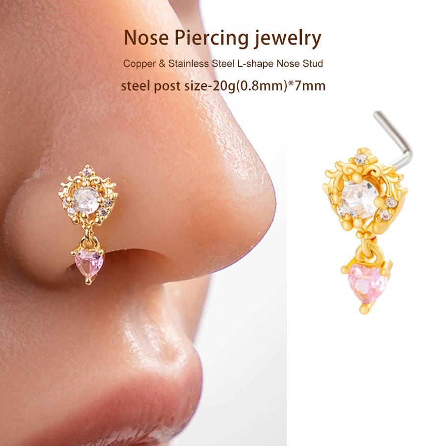 1 pièce de piercing de nez élégant en forme de cœur, couleur cuivre doré et zircone pour femme Image5