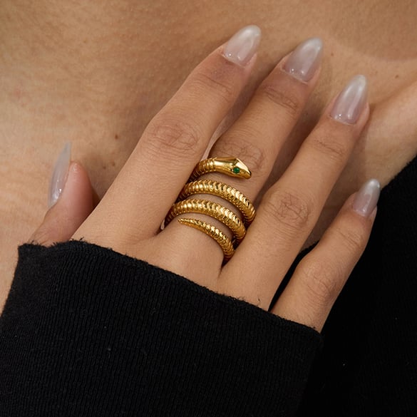 Anelli statement color oro in acciaio inossidabile a forma di serpente