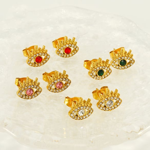 Boucles d&#39;oreilles piercing œil du diable en acier inoxydable couleur or 2