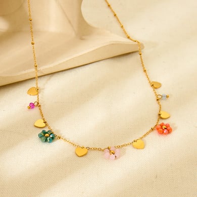 1 Paar romantische Serie süße Blume Edelstahl Gold Farbe Glas Damen Anhänger Halsketten h5 Bild3