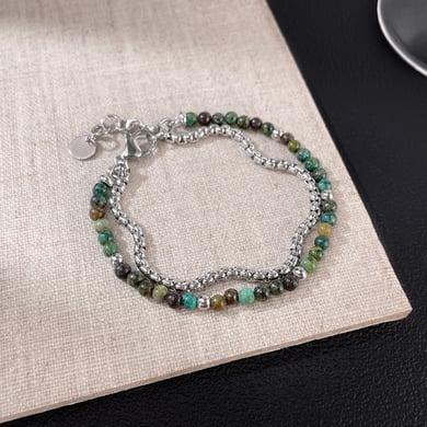Double-layer Natural Stone Beads Stainless Steel Men's Bracelets h5 Picture3