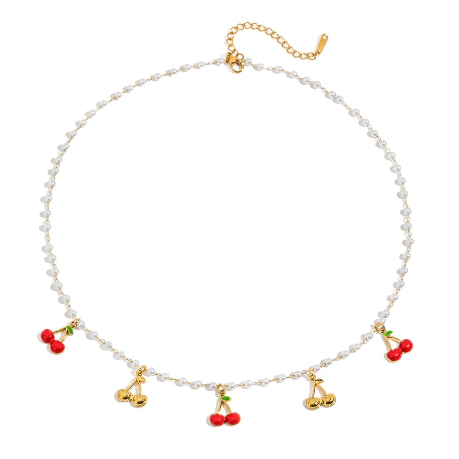 Sweet Cherry Stainless Steel Gold Color Pendant Necklace 
