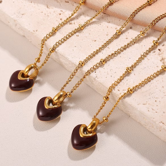 Retro Heart Stainless Steel Gold Color Pendant Necklaces 2