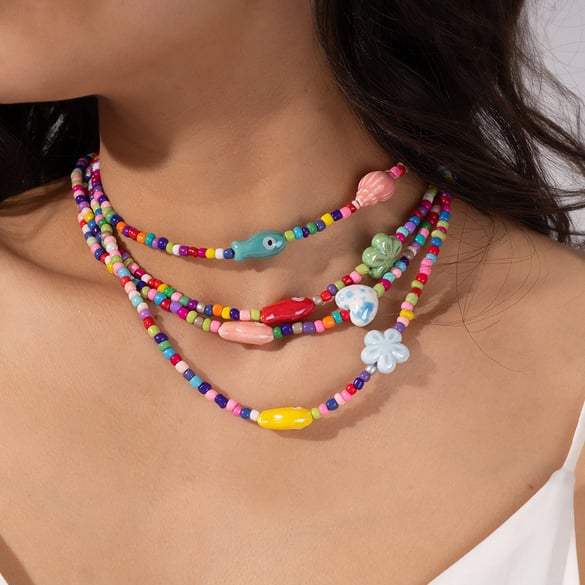 Cute Beads Glass Colorful Women's Beaded Necklaces