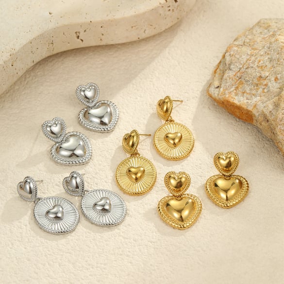 1 Pair Romantic Series Daily Heart Stainless Steel   Gold Color  Women's Dangle Earrings 2