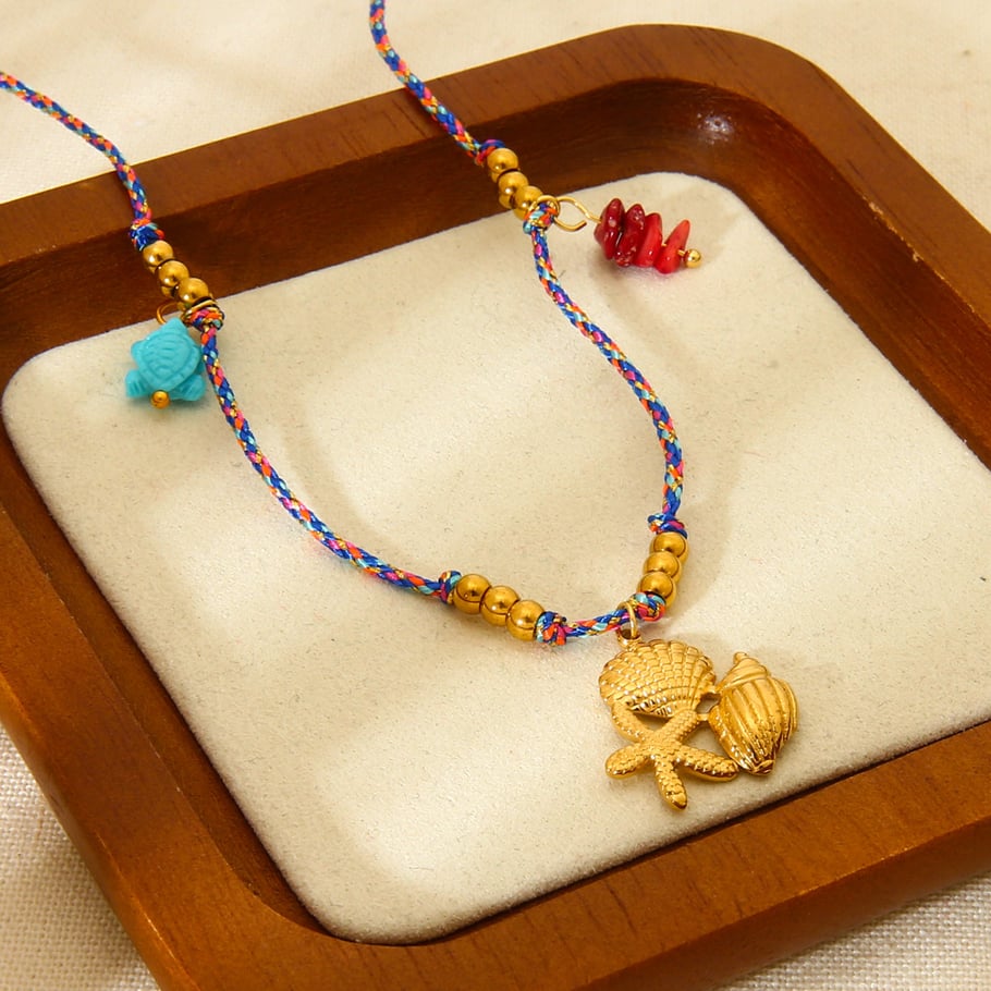 1 paio di collane con ciondolo a forma di tartaruga bohémien, serie classica, in acciaio inossidabile color oro, da donna Immagine4