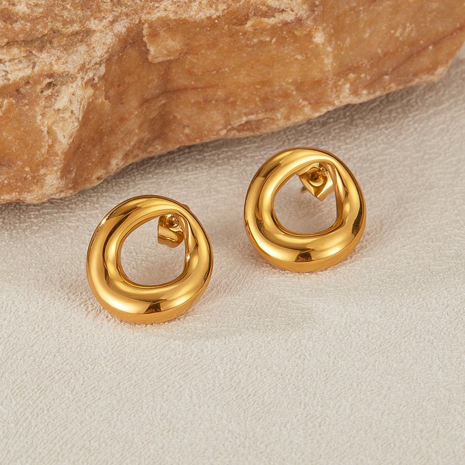 1 paio di orecchini a bottone da donna in acciaio inossidabile color oro, con motivo geometrico, semplici e quotidiani Immagine7