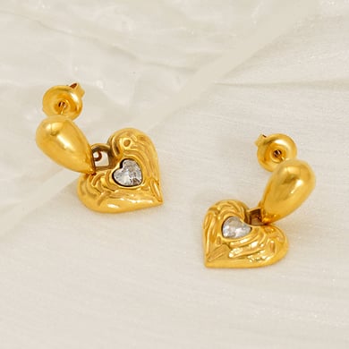 Orecchini pendenti in acciaio inossidabile color oro con cuore retrò h5 Immagine3