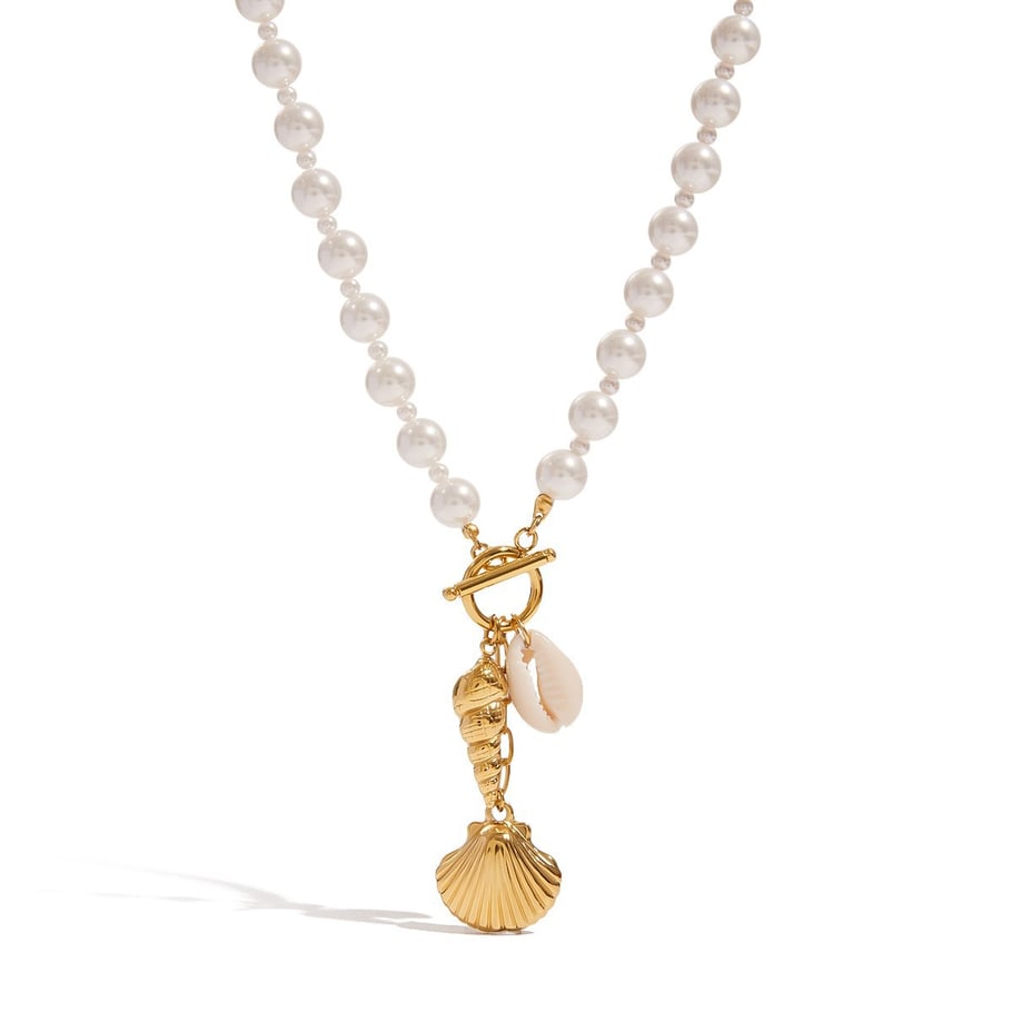 Oceanic Stainless Steel Gold Color Shell Beaded Necklaces Picture5