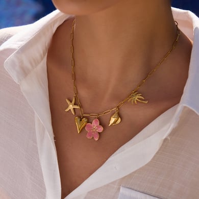 Süße Blume Edelstahl Gold Farbe Anhänger Halsketten h5 Bild3
