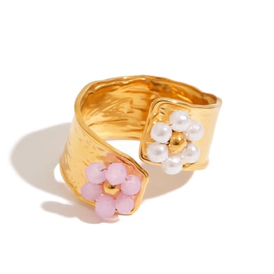 Romantische bloem roestvrij staal goudkleurige statement ring h5 