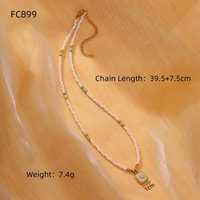 Retro Beaded Heart - shaped Stainless Steel Women's Necklaces h5 Picture4
