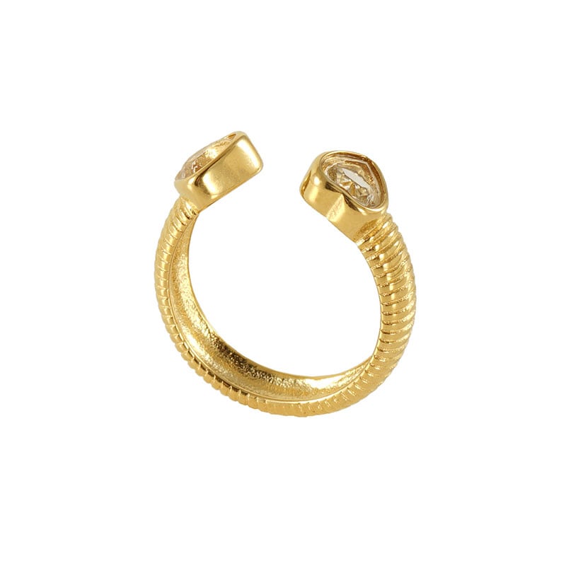 Anelli con pietre preziose color oro in acciaio inossidabile a forma di cuore 