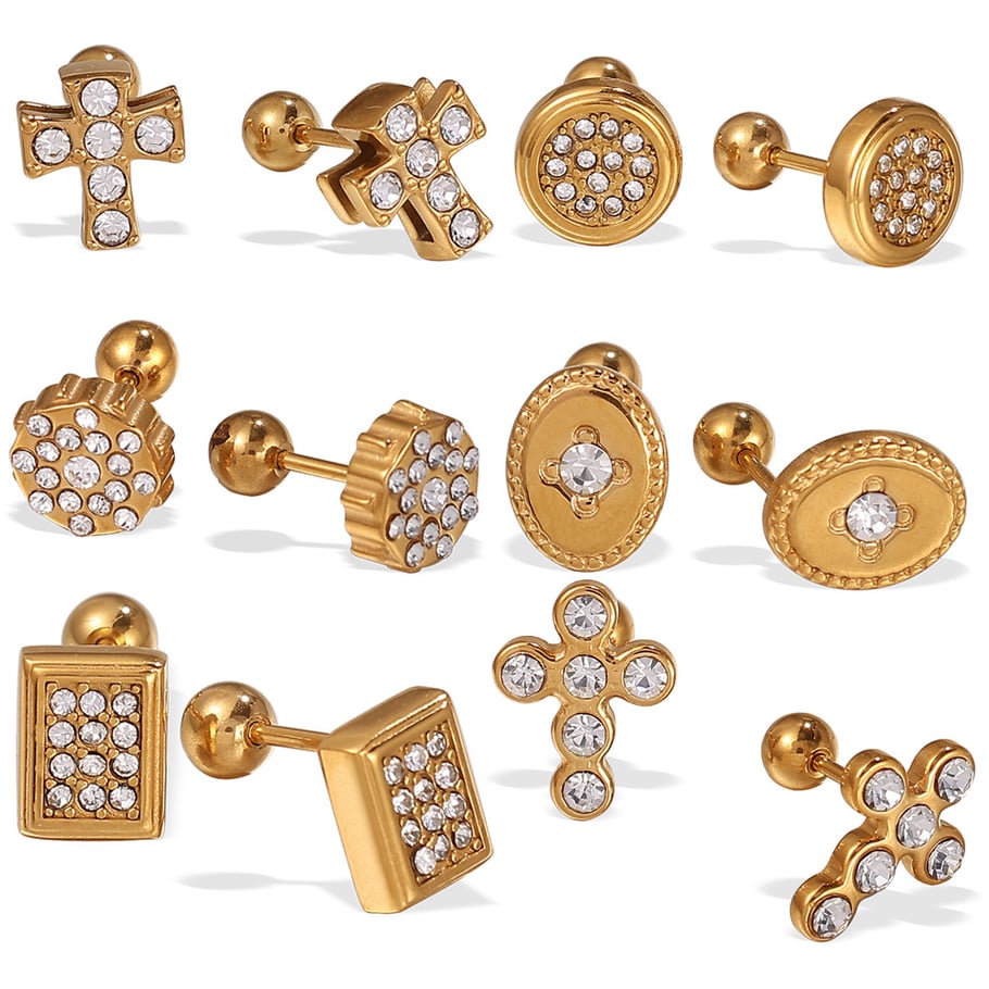 Cross Stainless Steel Gold Color Piercing Earrings Picture5