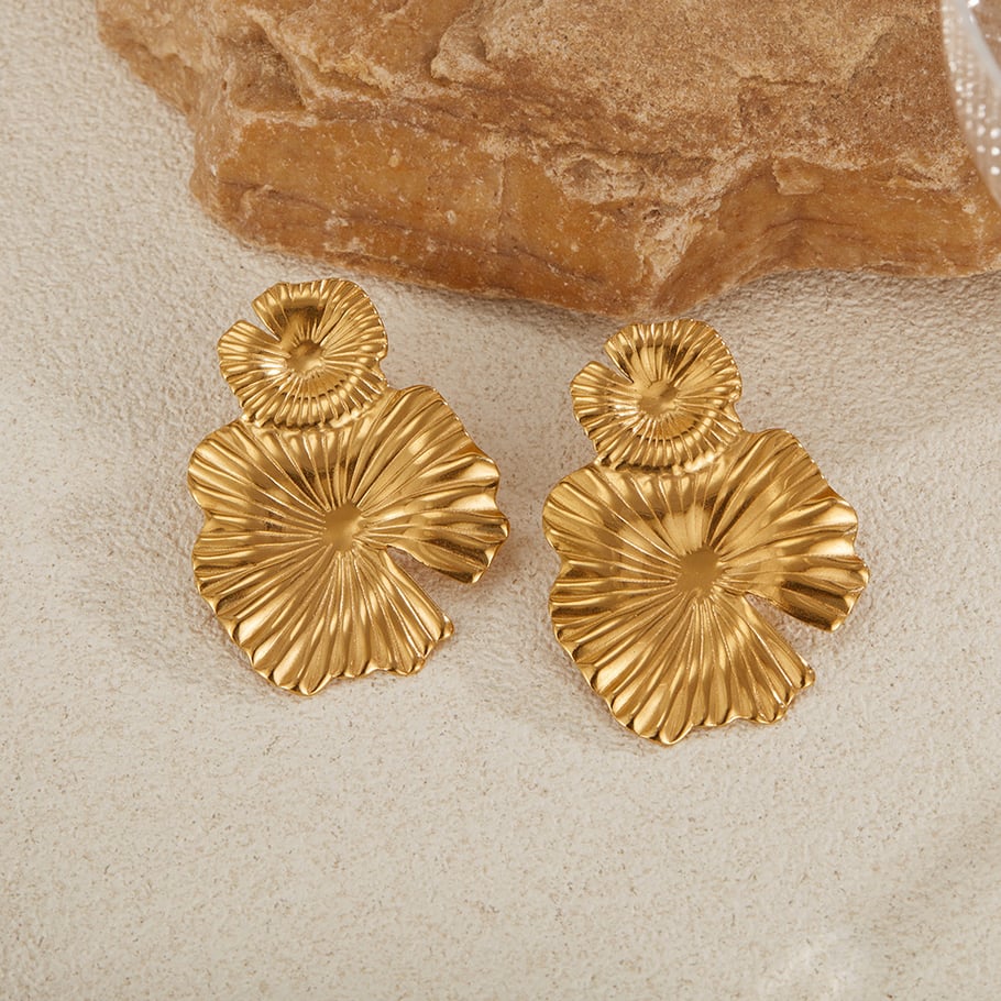 1 Pair Simple Series Daily Plant Stainless Steel Gold Color Women's Stud Earrings h5Picture5