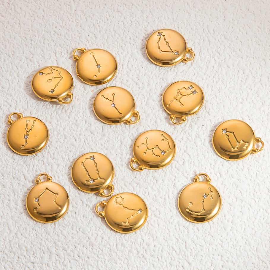 Constellation Round Stainless Steel Gold Color Women's Pendants h5Picture5
