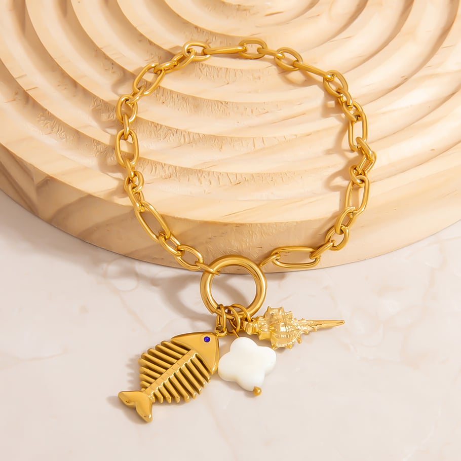 Classic Fishbone Stainless Steel Gold Color Women's Charm Bracelets Picture4