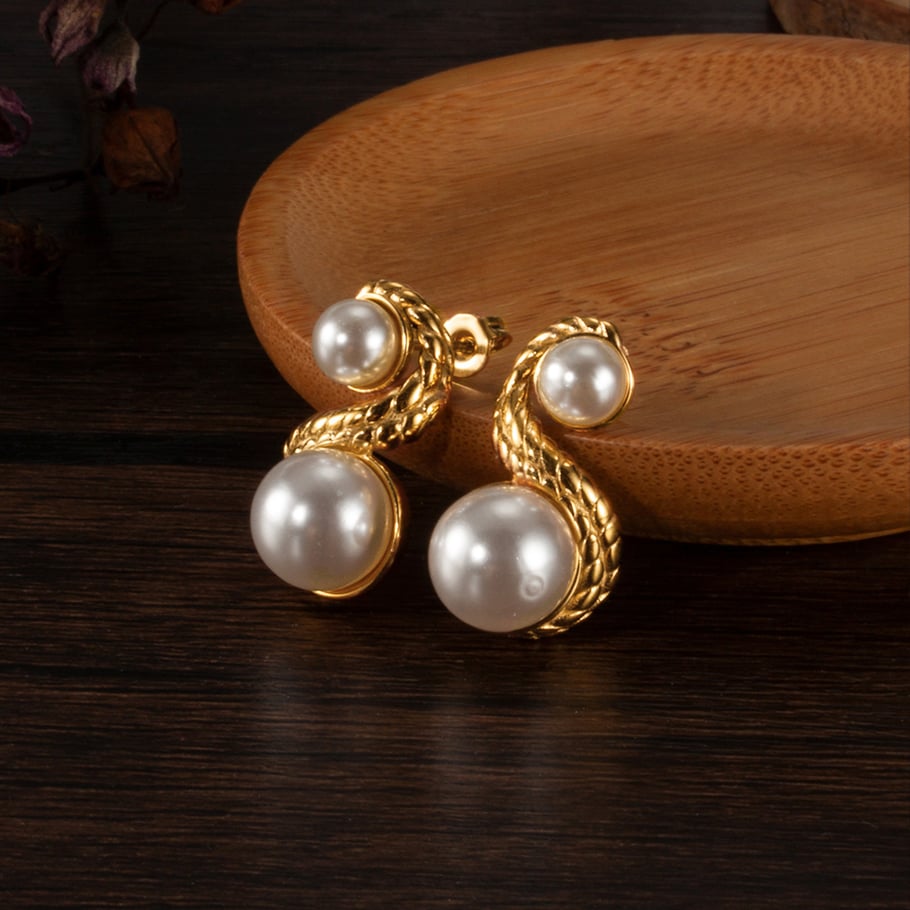 1 par de pendientes de botón geométricos diarios de acero inoxidable color dorado para mujer Imagen3