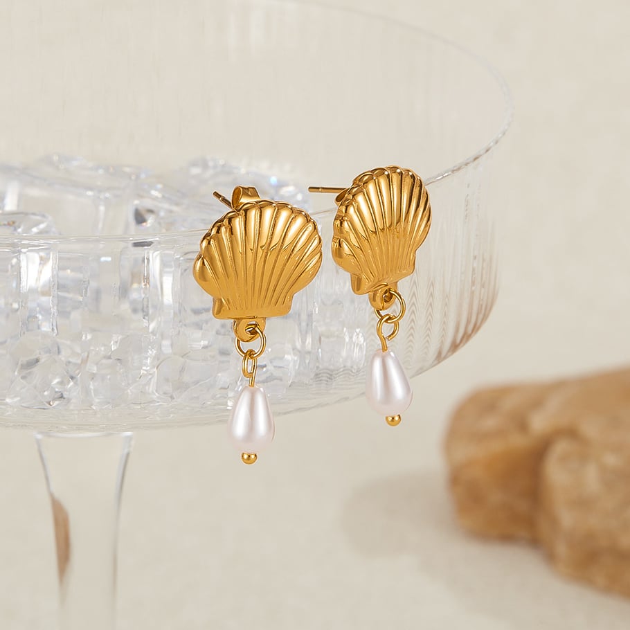 1 paio di orecchini pendenti da donna in acciaio inossidabile color oro, con motivo geometrico, semplici e quotidiani Immagine5