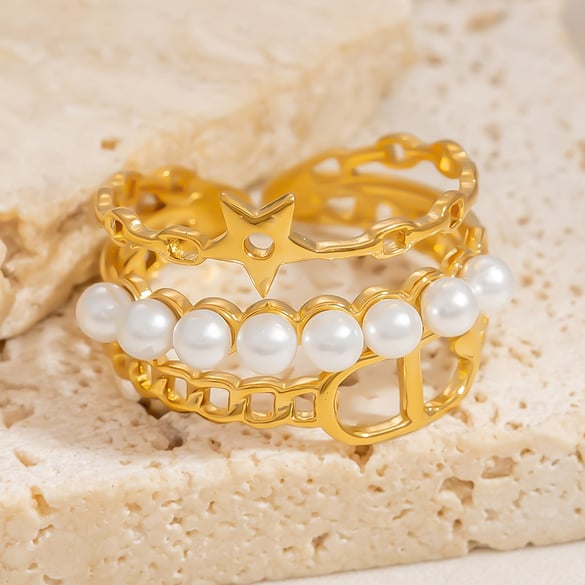 Anelli da donna in acciaio inossidabile color oro, multistrato, squisiti 2