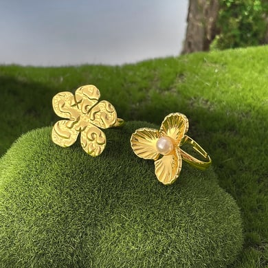 Retro Blume Edelstahl Gold Farbe Einstellbare Ringe h5 Bild5