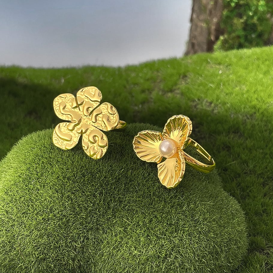 Retro Blume Edelstahl Gold Farbe Einstellbare Ringe Bild5