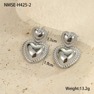NMSE-H425-2 Çelik Renkli Çift Kalp Küpeler Resim4