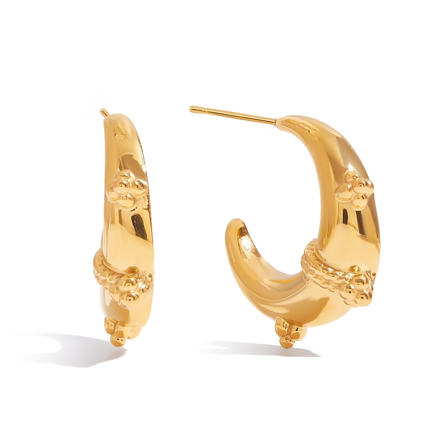 Retro Moon Stainless Steel Gold Color Hoop Earrings Picture5