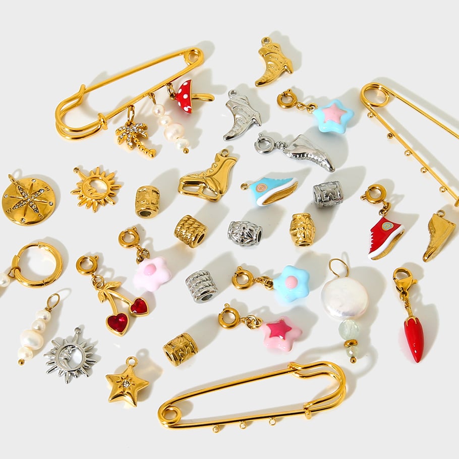 1 paio di ciondoli unisex in acciaio inossidabile color oro della serie Simple Daily Star Immagine2
