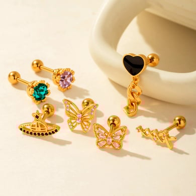 1 Çift Basit Seri Basit Kalp Bakır Altın Rengi Zirkonyum Kadın Piercing Küpe h5 Resim5