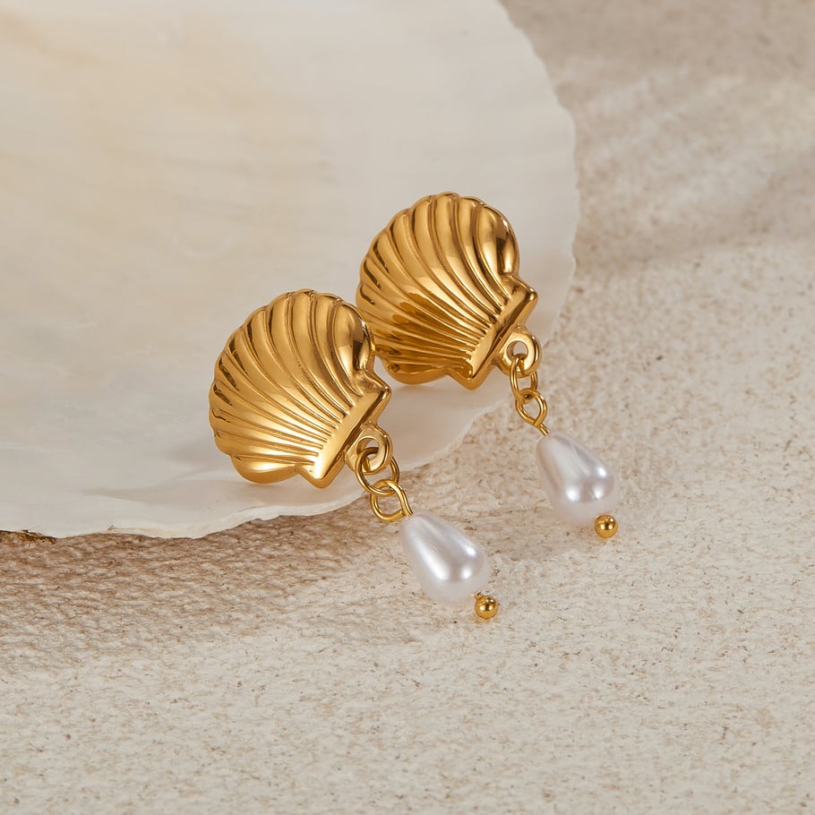 1 paio di orecchini pendenti da donna in acciaio inossidabile color oro, con motivo geometrico, semplici e quotidiani Immagine3