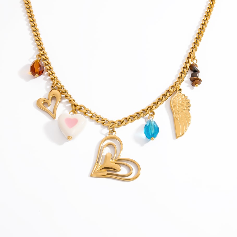 Sweet Heart Swing Stainless Steel Gold Color Women's Pendant Necklaces 