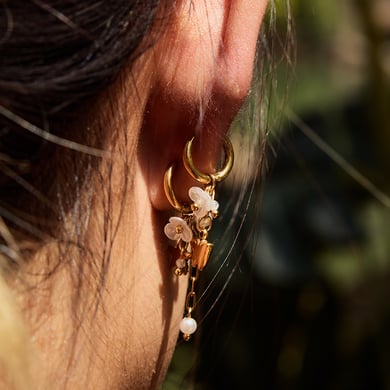 Orecchini pendenti in acciaio inossidabile color oro con fiori romantici h5 Immagine3