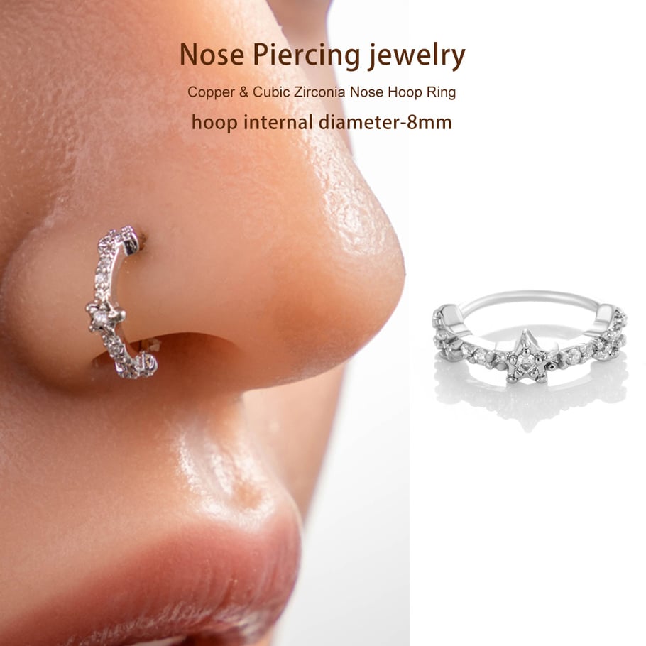 1 Piece Star Copper Gold Color Zircon Women's Nose Stud Picture6