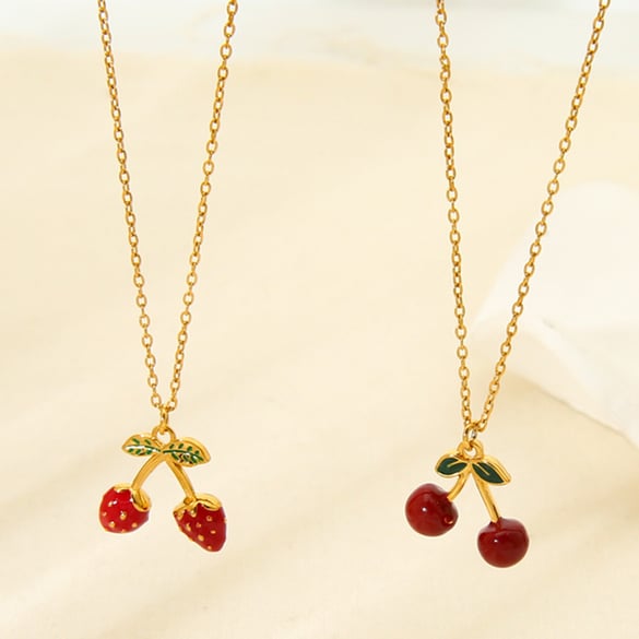 Colliers à pendentif pour femme en acier inoxydable couleur or, série romantique, motif cerise douce 2