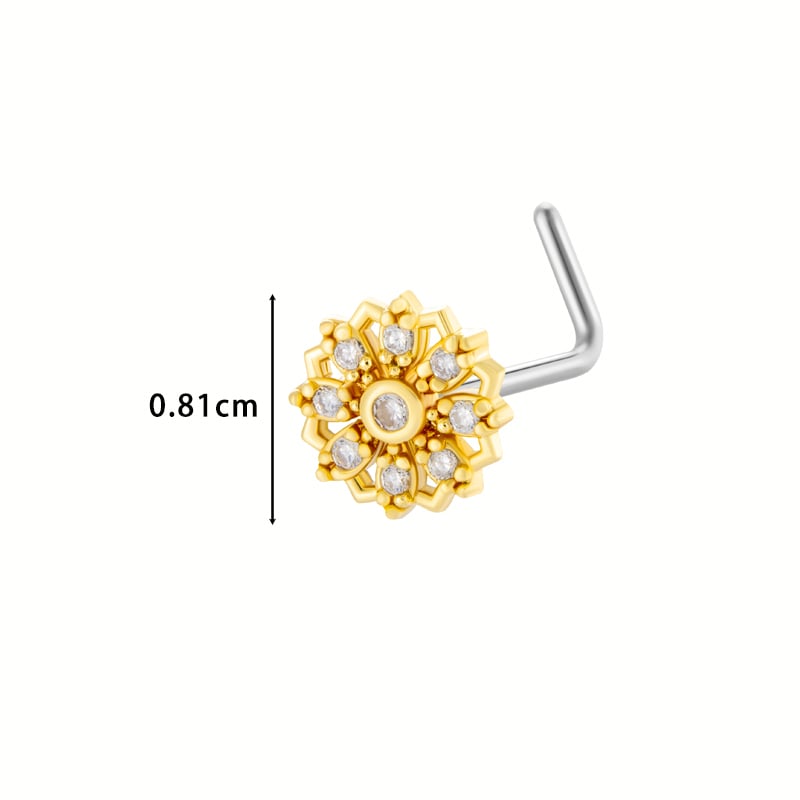 1 pièce de clou de nez pour femme en forme de fleur éblouissante, couleur cuivre et or, zircon Image2