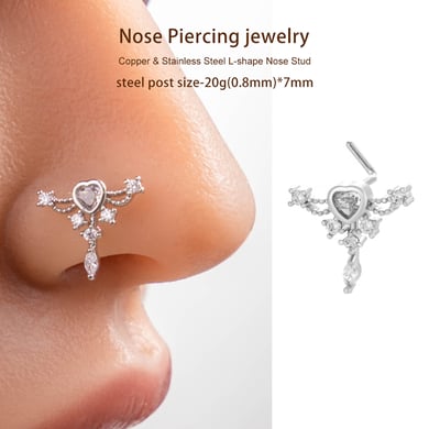 1 pièce de piercing de nez délicat en forme de cœur en cuivre doré et zircon pour femme h5 Image6