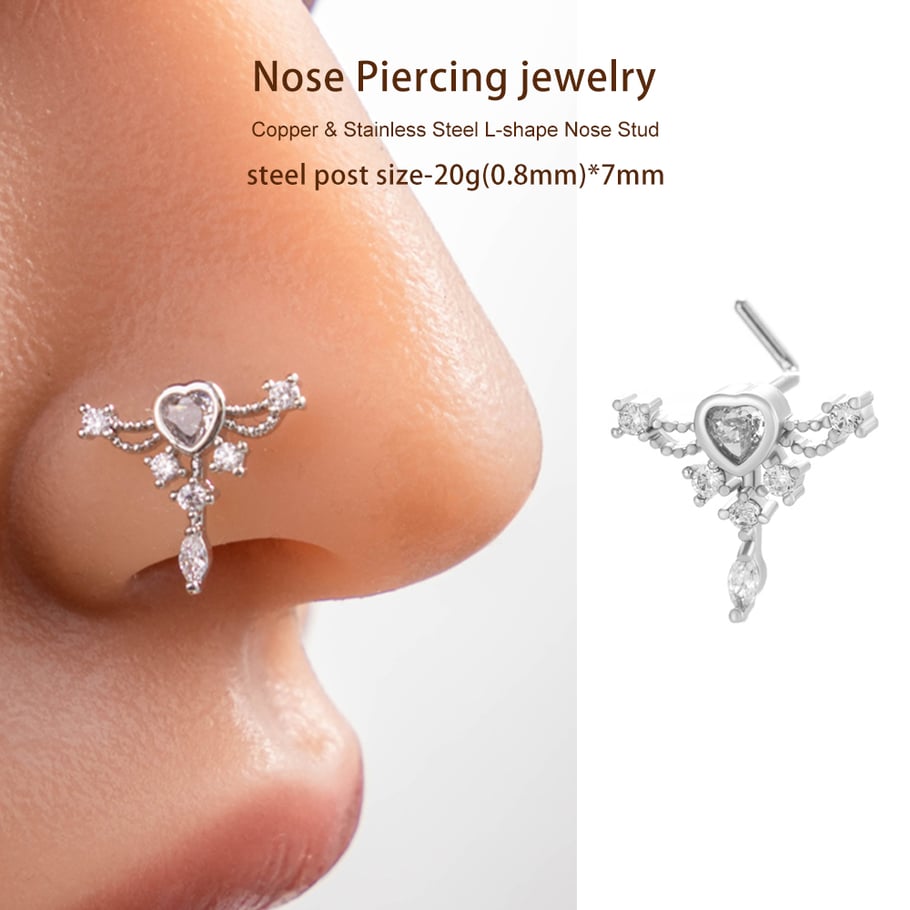 1 pièce de piercing de nez délicat en forme de cœur en cuivre doré et zircon pour femme Image6