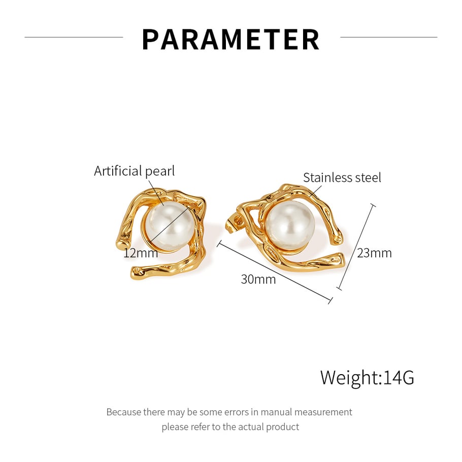1 paio di orecchini a bottone da donna in acciaio inossidabile color oro, con motivo geometrico, semplici e quotidiani Immagine2