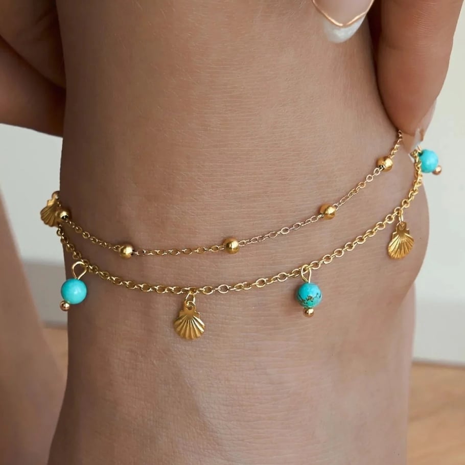 1 Paar einfache Serie Bohemian Turtle Edelstahl Gold Farbe künstliche Edelstein Fußkettchen Bild4
