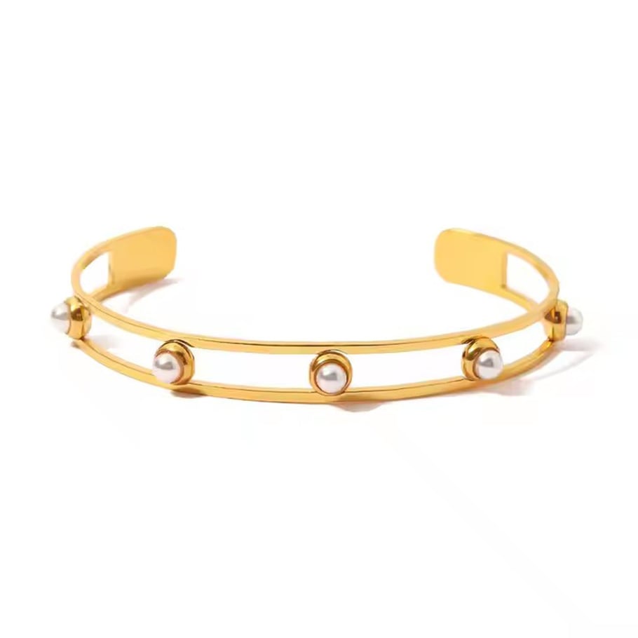 1 Pair Romantic Series Elegant Geometric Stainless Steel Gold Color Artificial Pearl Rings Display Set h5Picture4